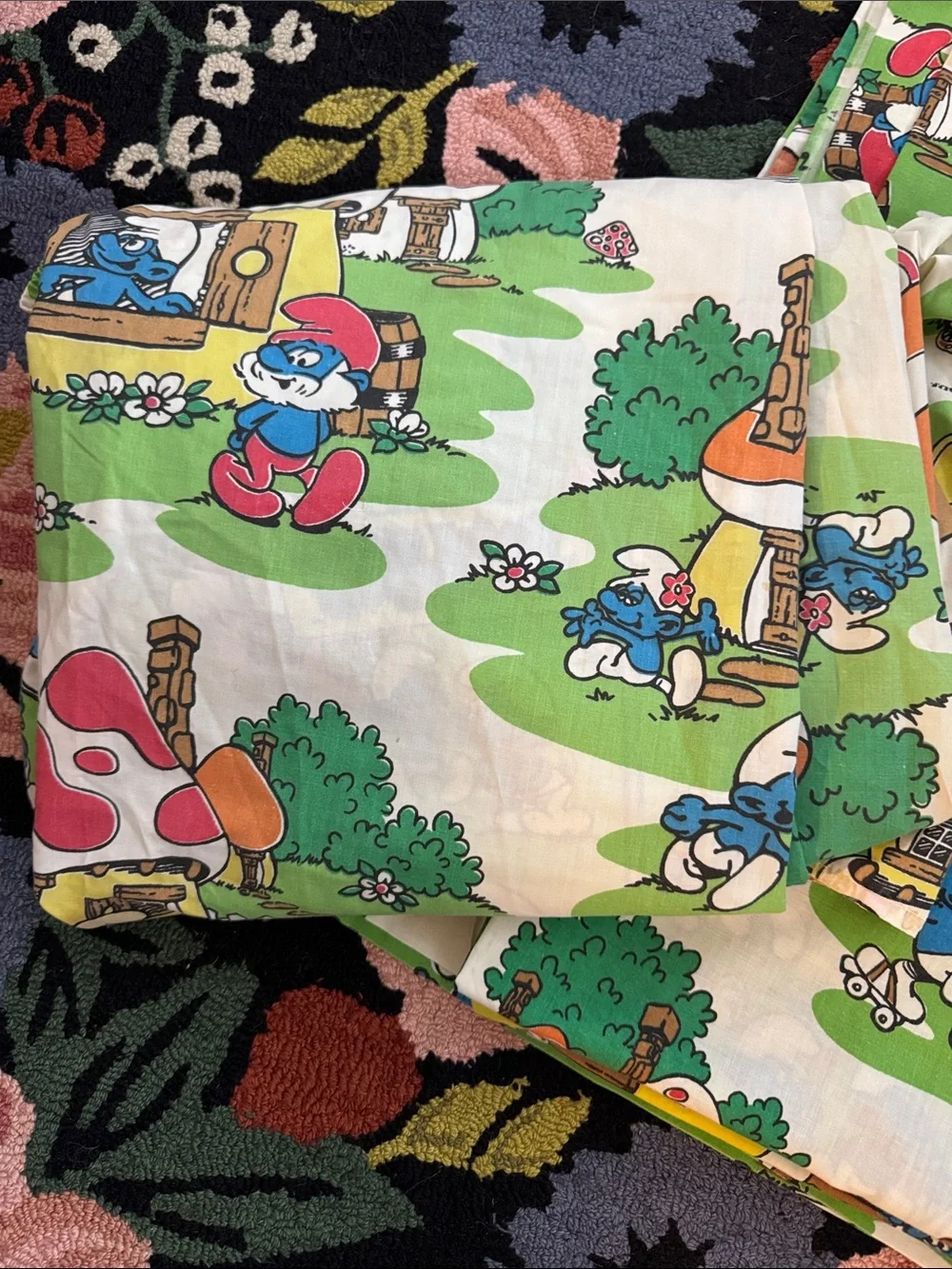 Vintage Smurfs Printed Twin Sheets - Blue/White